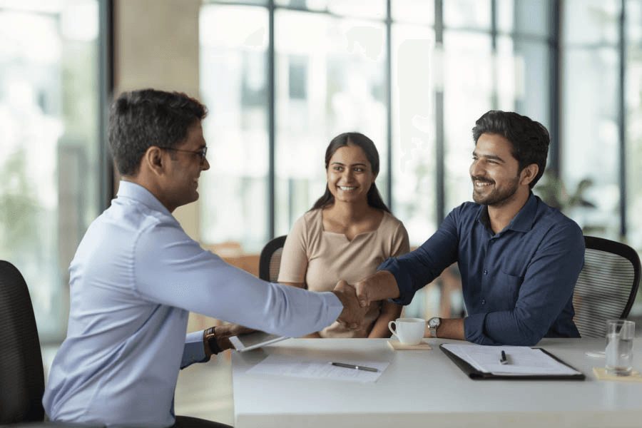 Handshake in an office