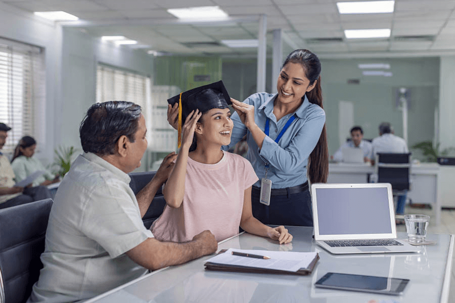 Graduate adjusting her cap